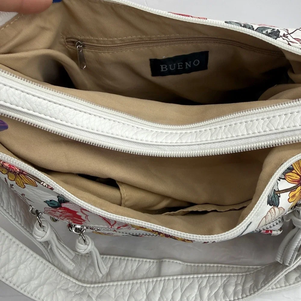 Bueno Shoulder Bag Womens Medium White Floral Multi‎ Pocket Summer Cute Beach